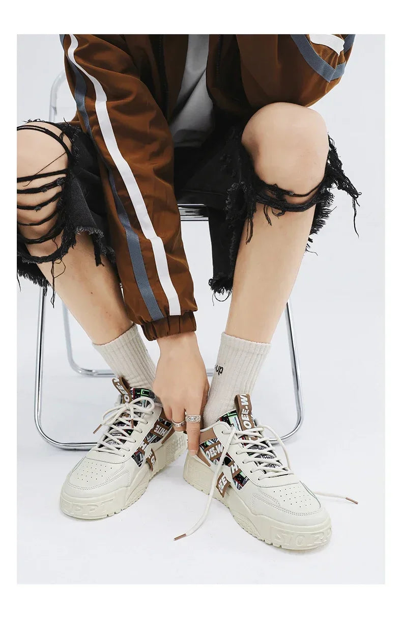 Zapatillas de skate para hombre: estilo casual, deportivo y de moda; ideales para correr, senderismo y uso diario. Diseño de lujo con plataforma, fabricadas en cuero.