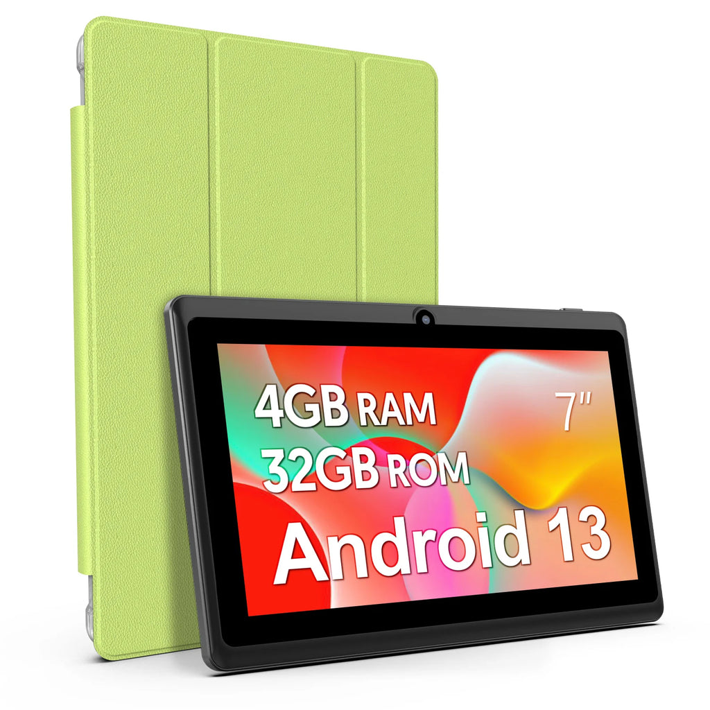 Tableta Android 13 de 7 pulgadas, 4 GB de RAM (2+2), 32 GB de almacenamiento, batería de 3500 mAh, pantalla IPS HD de 1024x600, cámaras duales, WiFi, Bluetooth