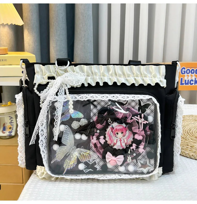 Bolso estilo japonés Y2K tipo "Ita Bag" Lolita: bolso de hombro transparente de gran capacidad, convertible en bandolera casual.