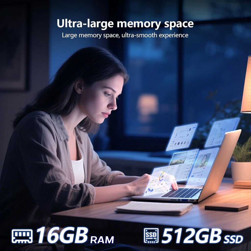 Portátil Xiaman de 15,6 pulgadas con procesador Intel Core i3, desbloqueo por huella dactilar, Windows 11 Pro, 16 GB de RAM, SSD de 512 GB o 1 TB y pantalla Full HD (1080p).