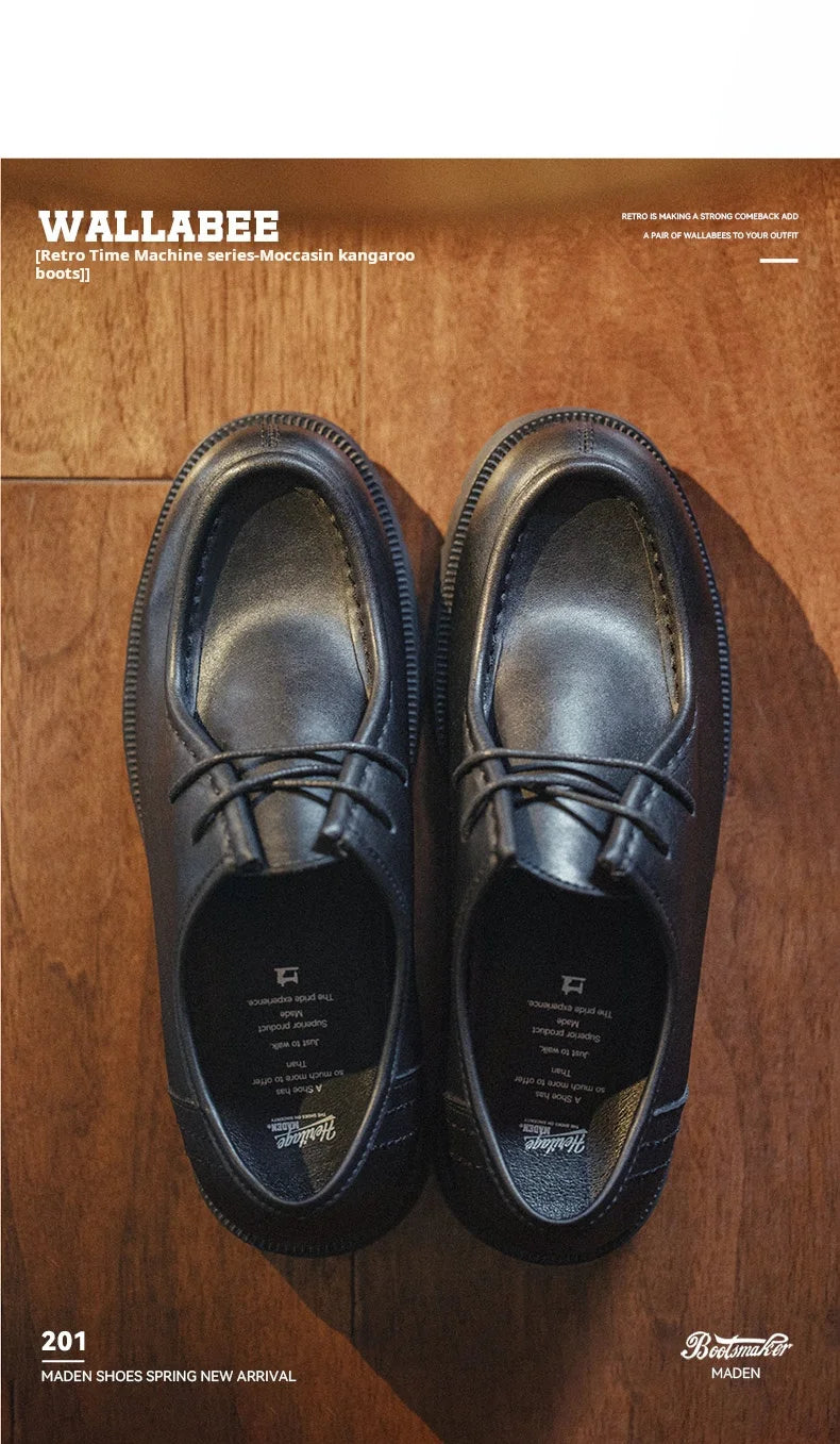 Zapatos Derby negros de estilo vintage para hombre de la marca Maden; modelo de piel con cordones, puntera redonda y diseño británico, ideales para la oficina o entornos profesionales.
