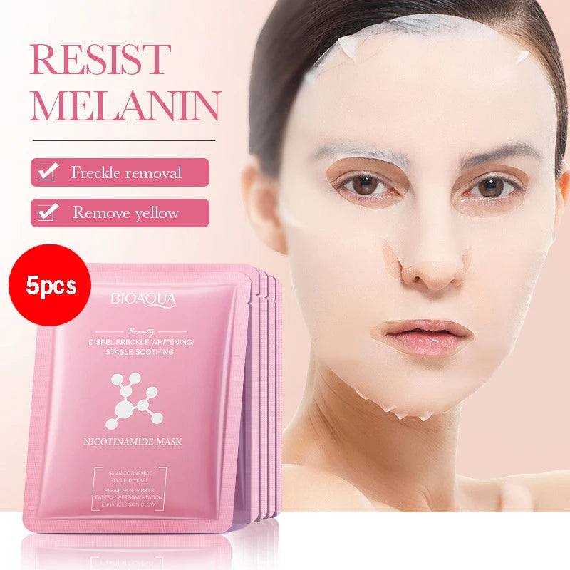 Pack de 5/10 mascarillas faciales BIOAQUA con baba de caracol, ácido hialurónico y retinol; hidratantes y reafirmantes para el cuidado de la piel del rostro.