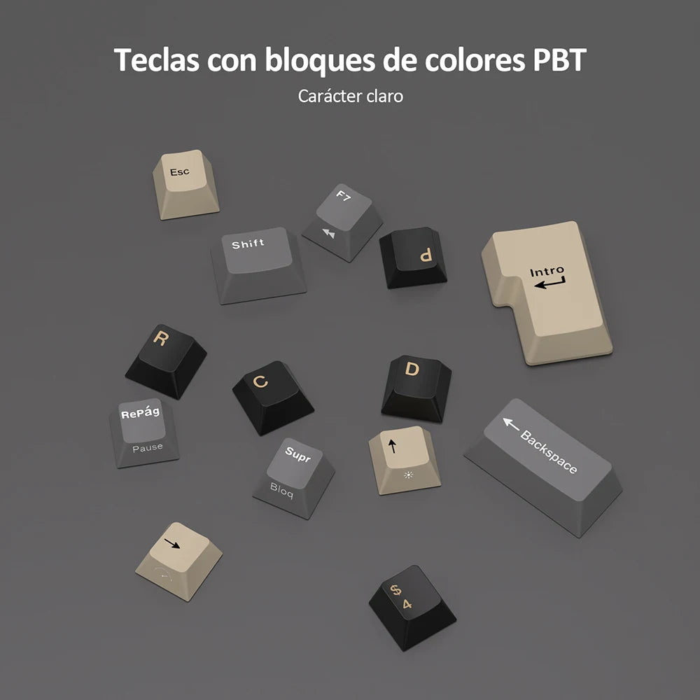 Teclado mecánico RK Royal Kludge R75 (distribución en español) con montaje tipo gasket, formato 80%, retroiluminación RGB, teclas PBT, interruptores intercambiables en caliente (hot-swappable) y rueda de control metálica.