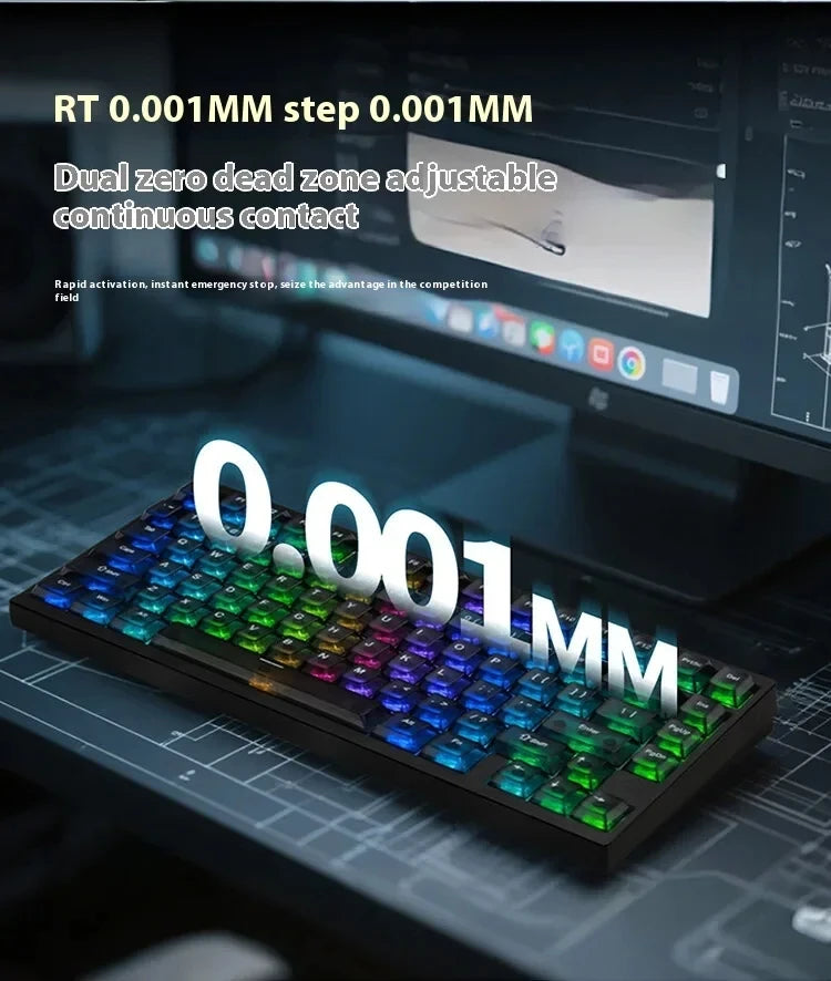 Teclado mecánico para juegos IROK MG75 PRO / MG75 Max con interruptores magnéticos, tiempo de respuesta de 0,125 ms, tasa de sondeo de 8K, precisión de 0,001 mm (RT), estructura de aluminio, iluminación RGB, función Hot-Swap y conexión por cable.