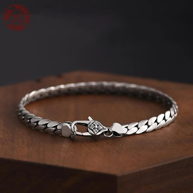 Pulsera cubana de moda, sencilla y elegante, de plata de ley S925 para hombres y mujeres; joya con cadena tejida a mano estilo fusta, ideal para regalo.