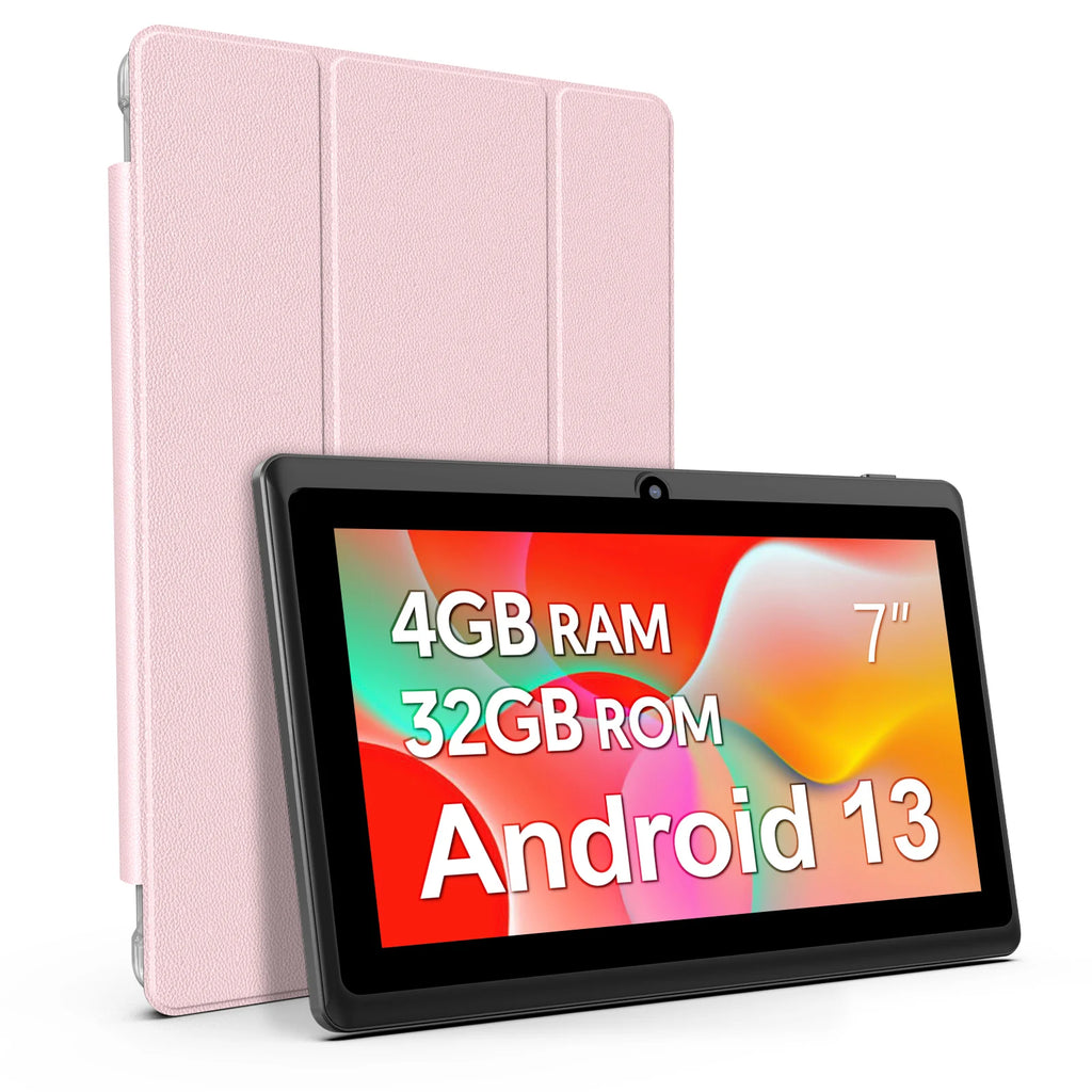 Tableta Android 13 de 7 pulgadas, 4 GB de RAM (2+2), 32 GB de almacenamiento, batería de 3500 mAh, pantalla IPS HD de 1024x600, cámaras duales, WiFi, Bluetooth