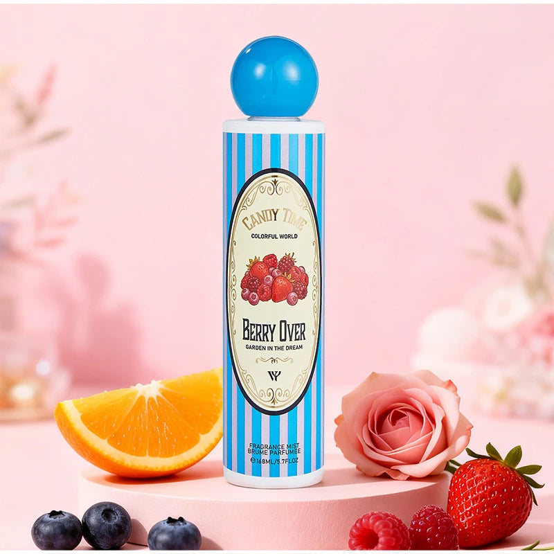 Perfume árabe Dubai Gourmand (168 ml): fragancia fresca y duradera para mujer con notas de coco, pastel de fresa, algodón de azúcar y frutas; formato en spray portátil.