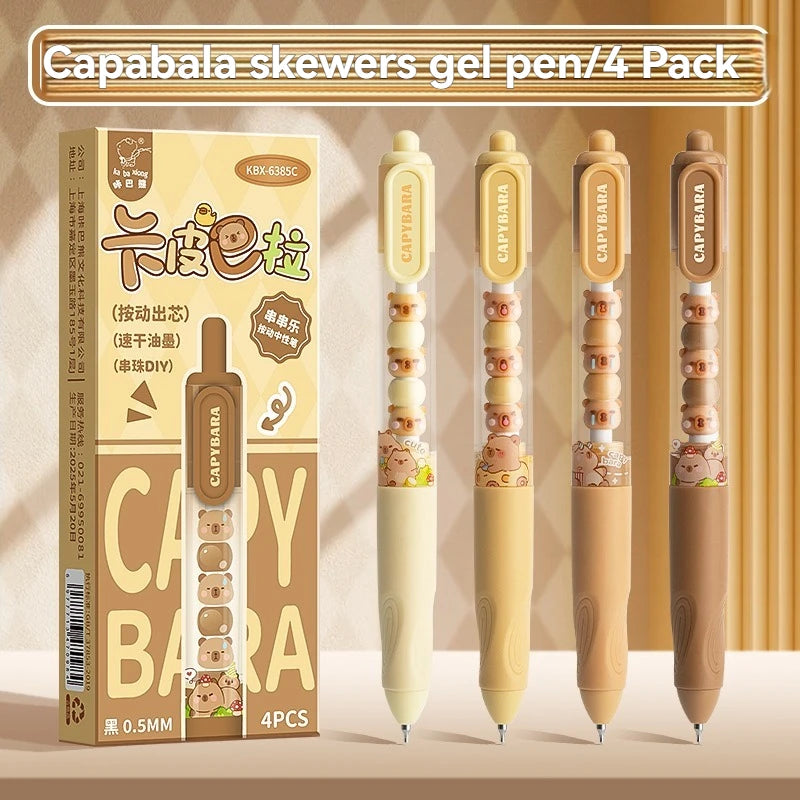 Set de 4 bolígrafos de gel retráctiles de tinta negra; diseño estético y moderno (estilo "Ins"), de secado rápido y borrable.