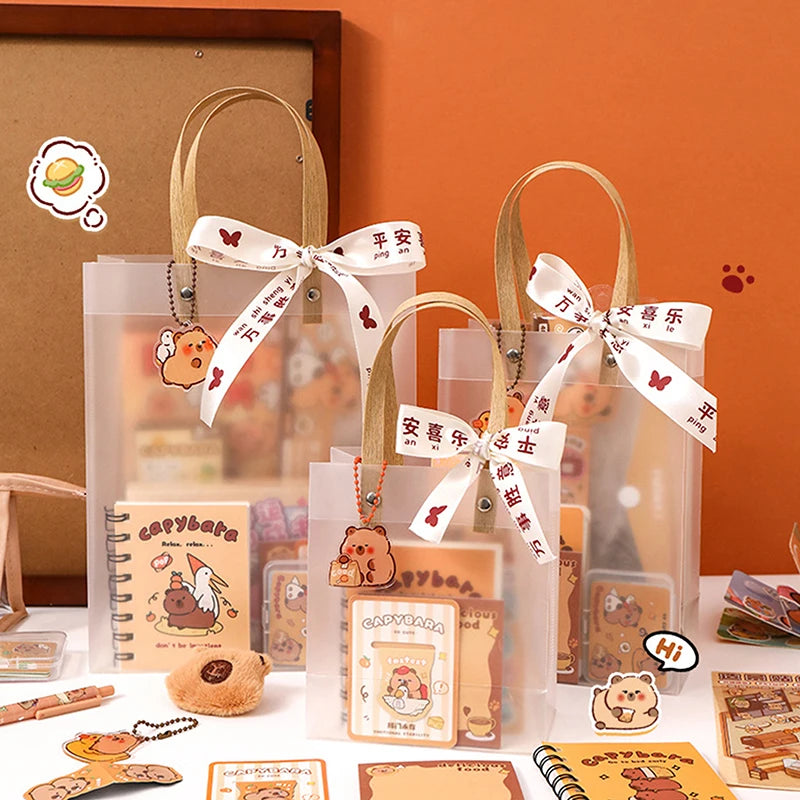 Nuevo set de papelería Kawaii de carpincho: incluye un bolso adorable con diseño de dibujos animados y artículos de papelería; ideal para oficina, estudiantes o como regalo de cumpleaños.