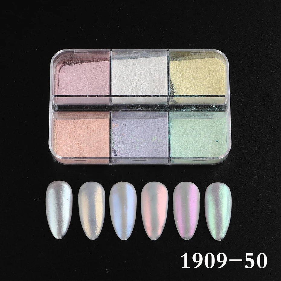 Polvo de uñas efecto espejo de luz de luna Pigmentos efecto cromo metálico Esmalte en gel Polvo láser Purpurina Aurora Perla