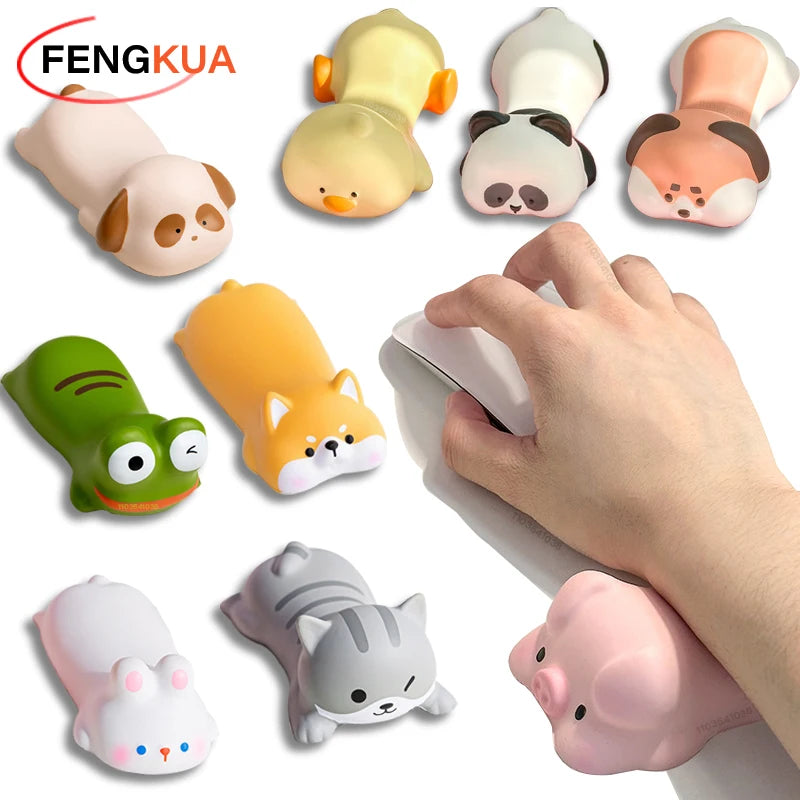 Nuevo y adorable soporte de muñeca con forma de animal para alfombrilla de ratón; reposamuñecas y soporte para el brazo para escritorio y portátil (diseños de gato, perro, pato y panda).