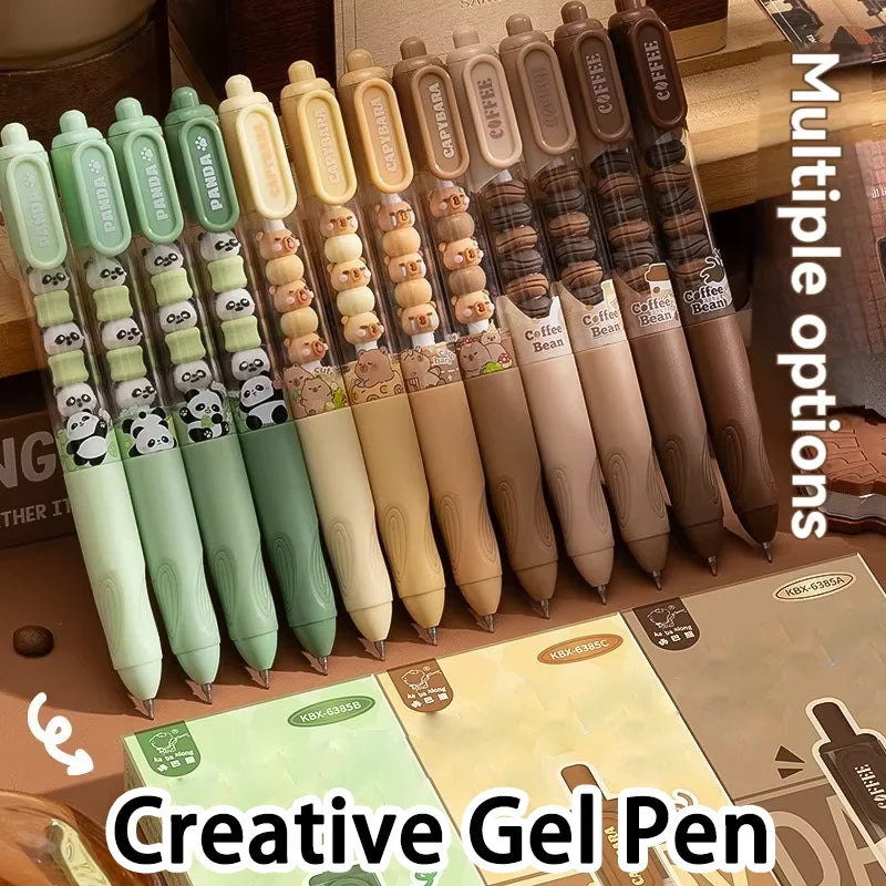 Set de 4 bolígrafos de gel retráctiles de tinta negra; diseño estético y moderno (estilo "Ins"), de secado rápido y borrable.