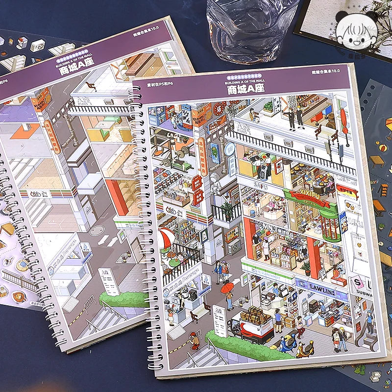 Libro de pegatinas con escenas de ciudades en miniatura (7 escenarios, edición 10.0): pegatinas opacas e impermeables para diarios, álbumes de recortes y manualidades.