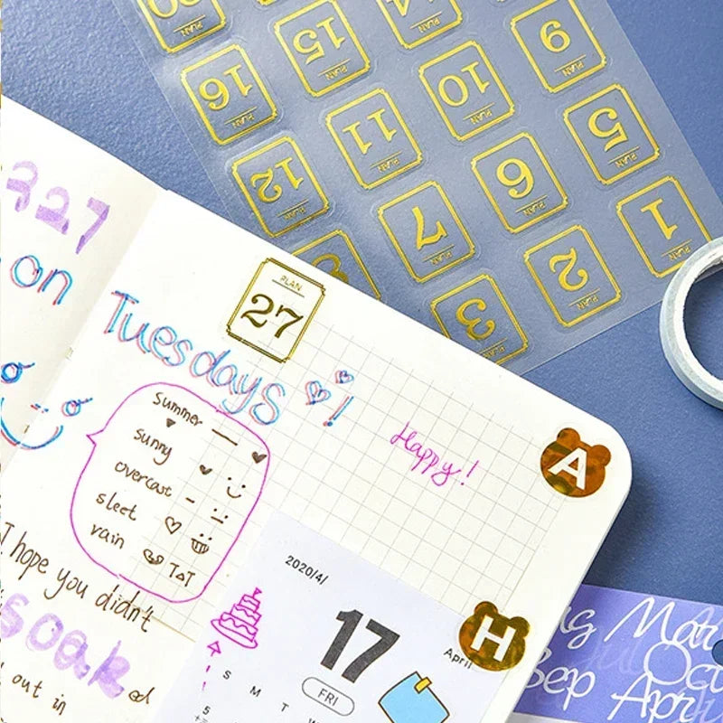 1 paquete de pegatinas decorativas con los días de la semana; adhesivos estilo Kawaii con acabado metalizado para manualidades, diarios y álbumes (ideal para niños).