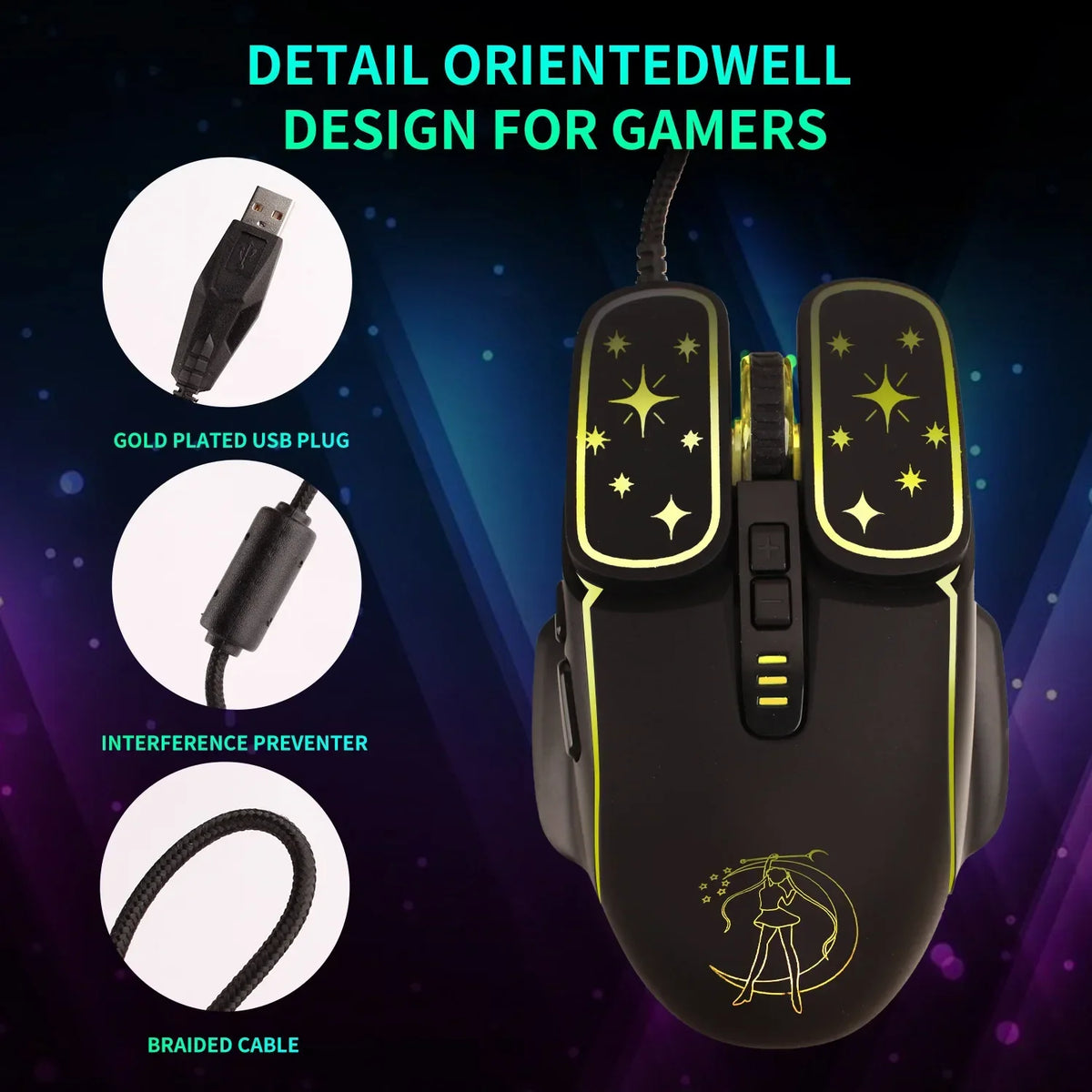 Ratón gaming USB con retroiluminación RGB y diseño ergonómico, ratón con cable 7D para eSports, compatible con portátiles y PC gaming.