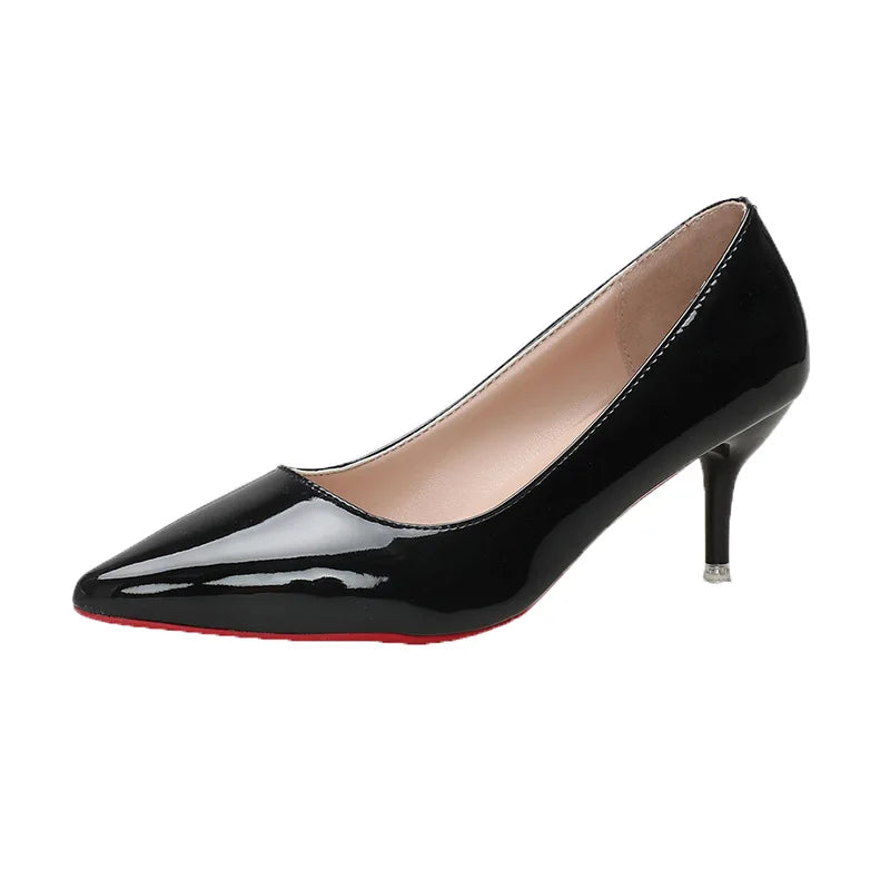 Zapatos de tacón alto y punta fina para mujer, estilo *stiletto* con suela roja; calzado elegante de alta calidad para fiestas y bodas, disponible en tallas grandes.