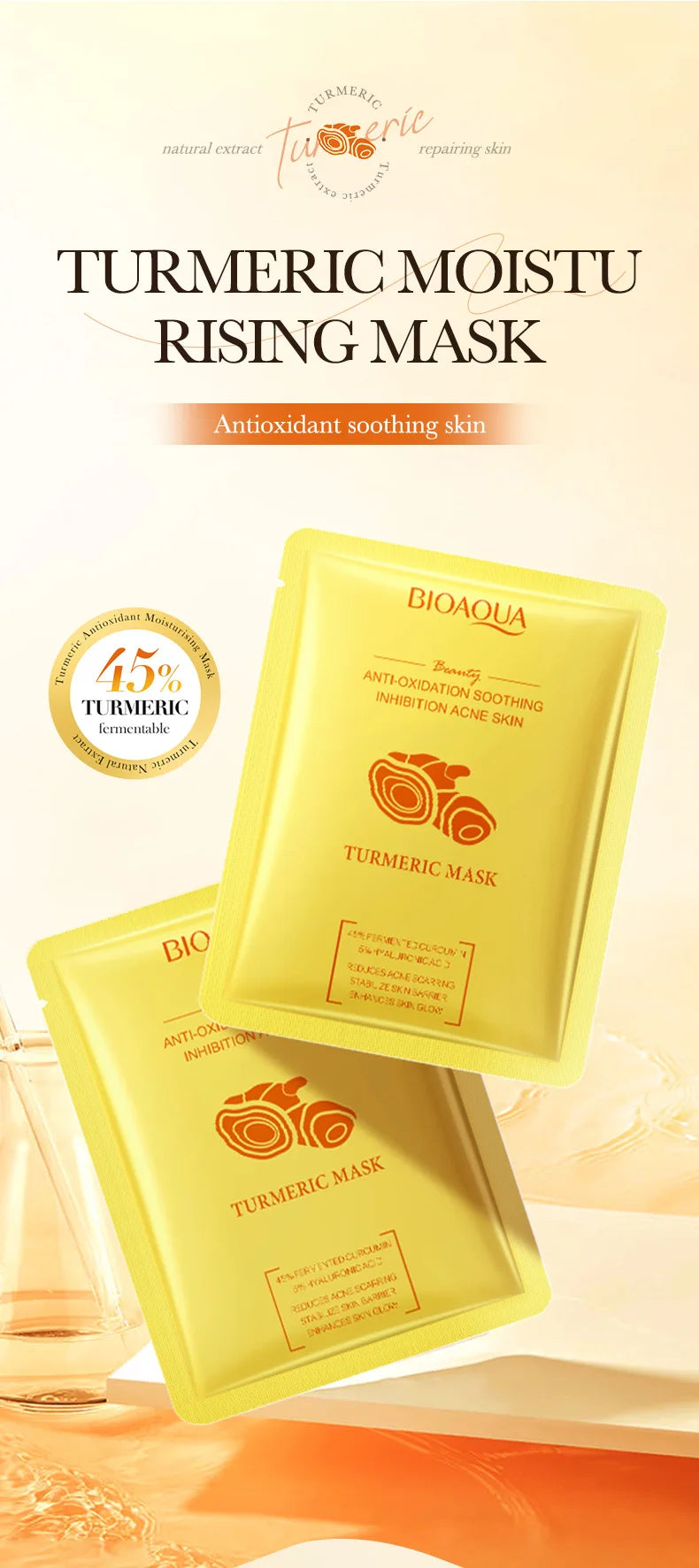 Pack de 5/10 mascarillas faciales BIOAQUA con baba de caracol, ácido hialurónico y retinol; hidratantes y reafirmantes para el cuidado de la piel del rostro.