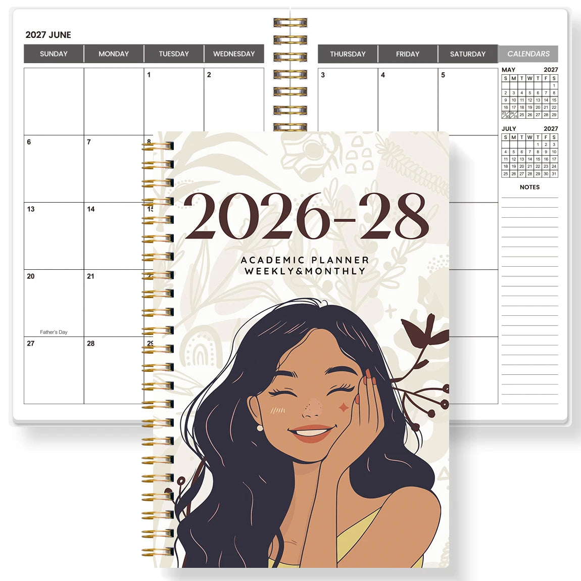 Agenda semanal y mensual A5 2026-2027 – Organizador de espiral de enero de 2026 a diciembre de 2027 con calendario y notas; material escolar y de oficina