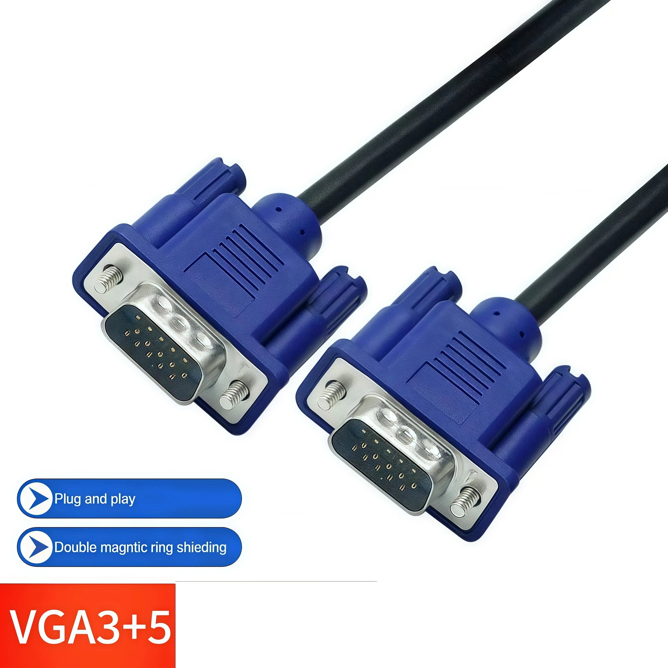Cable VGA a VGA de 15 pines (macho a macho): adaptador, conector y extensión para monitor de computadora, proyector, PC y TV.
