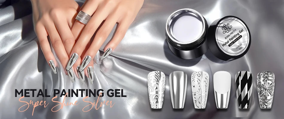 BORN PRETTY - Gel adhesivo transparente UV/LED para pedrería y polvo efecto espejo, incluye pincel delineador para uñas.