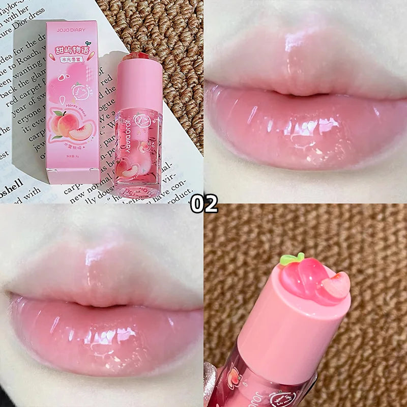 Aceite labial con sabor a frutas Jojo Diary: hidrata y humecta, previene los labios agrietados y reduce las arrugas; ideal para el cuidado de los labios en invierno; brillo labial estilo coreano con acabado acuoso.