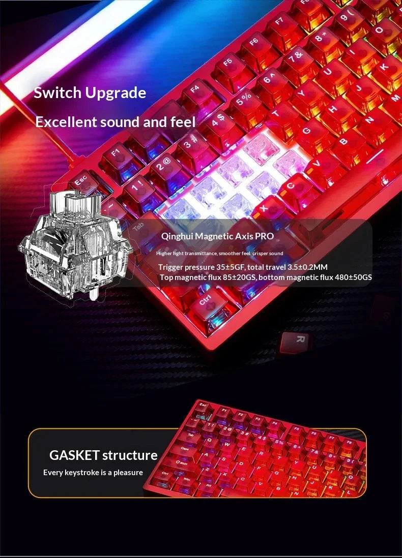 Teclado mecánico para juegos IROK MG75 PRO / MG75 Max con interruptores magnéticos, tiempo de respuesta de 0,125 ms, tasa de sondeo de 8K, precisión de 0,001 mm (RT), estructura de aluminio, iluminación RGB, función Hot-Swap y conexión por cable.