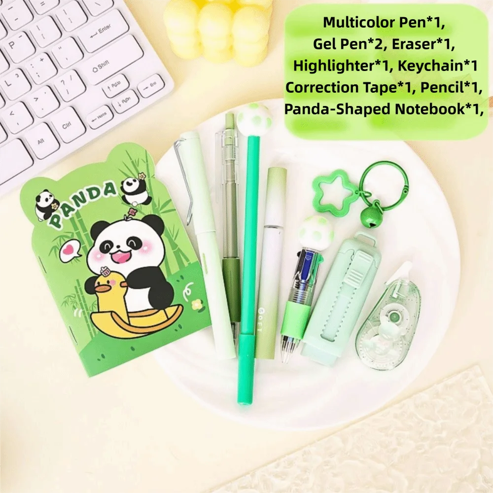 Kit de regalo de papelería escolar con temática de dibujos animados: incluye bolígrafos de 6 colores, notas adhesivas, goma de borrar y estuche de gran capacidad.
