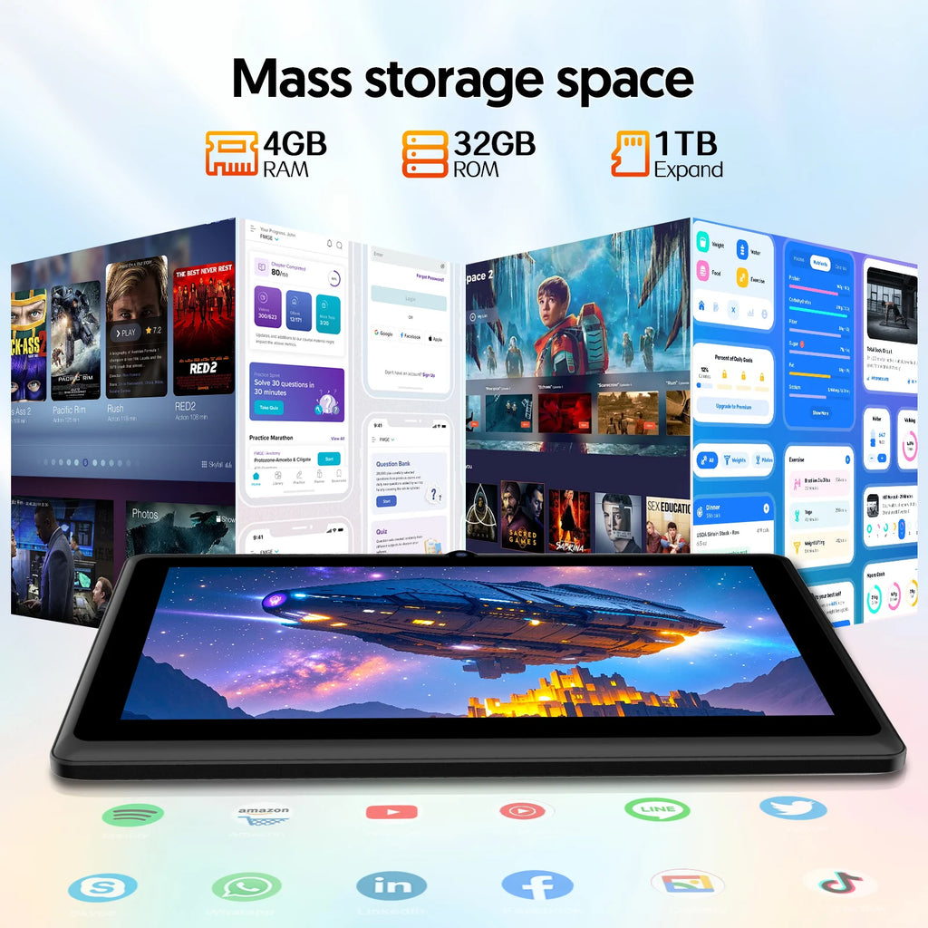 Tableta Android 13 de 7 pulgadas, 4 GB de RAM (2+2), 32 GB de almacenamiento, batería de 3500 mAh, pantalla IPS HD de 1024x600, cámaras duales, WiFi, Bluetooth