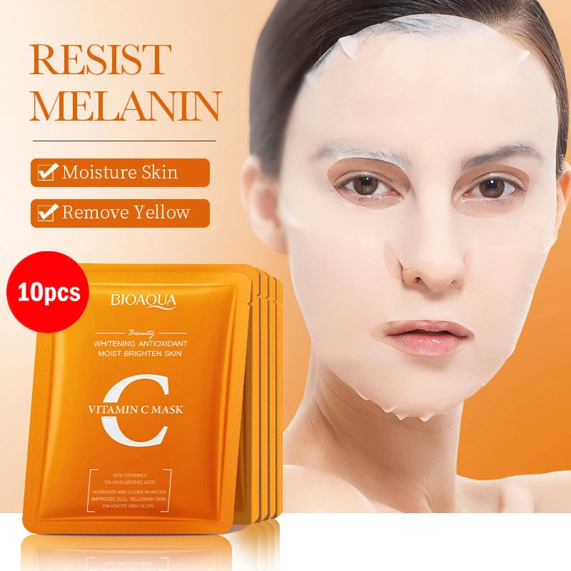 Pack de 5/10 mascarillas faciales BIOAQUA con baba de caracol, ácido hialurónico y retinol; hidratantes y reafirmantes para el cuidado de la piel del rostro.
