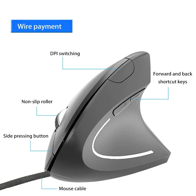 Nuevo ratón vertical inalámbrico recargable (Bluetooth y 2,4 GHz) con diseño ergonómico, agarre lateral personalizado y botones silenciosos; apto para gaming y PC