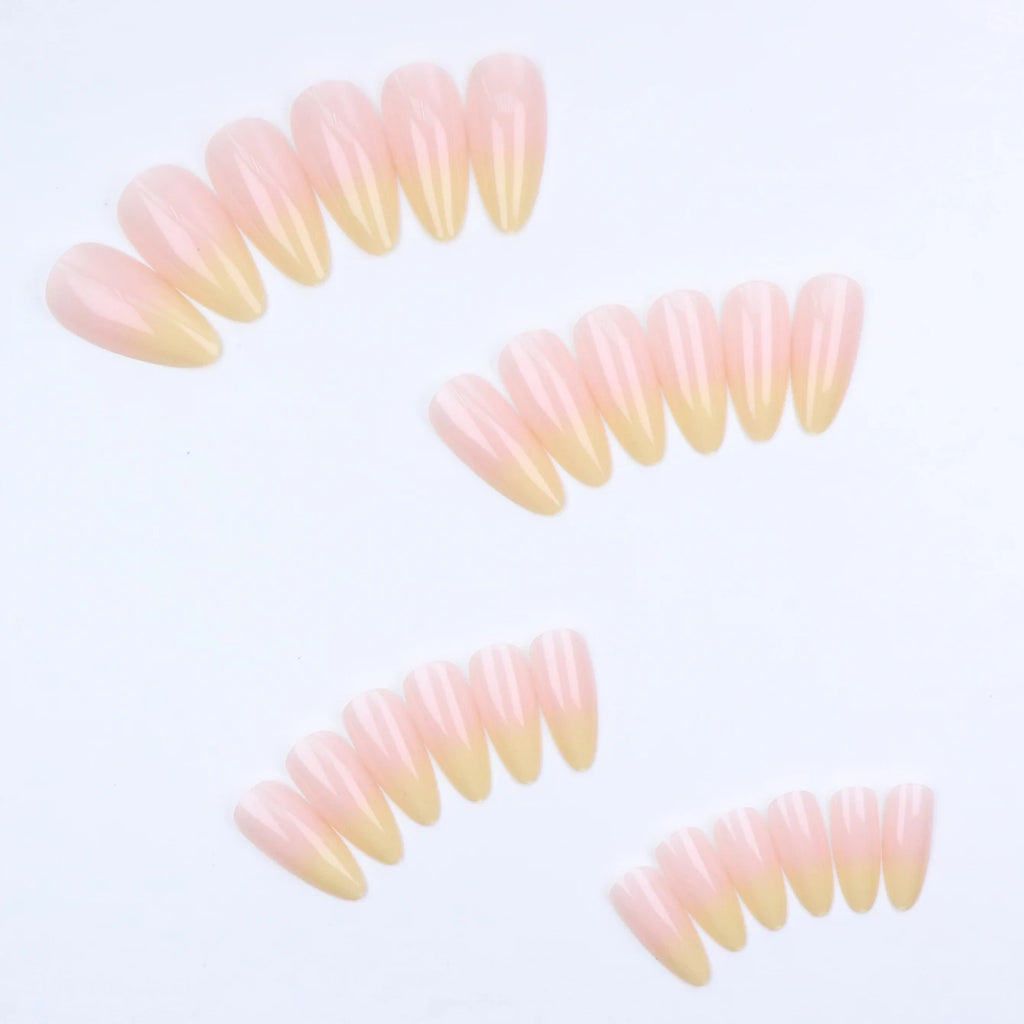 24 piezas de uñas postizas almendradas de tamaño mediano con diseños de lazo rosa, uñas acrílicas brillantes para pegar, ideales para mujeres y niñas.