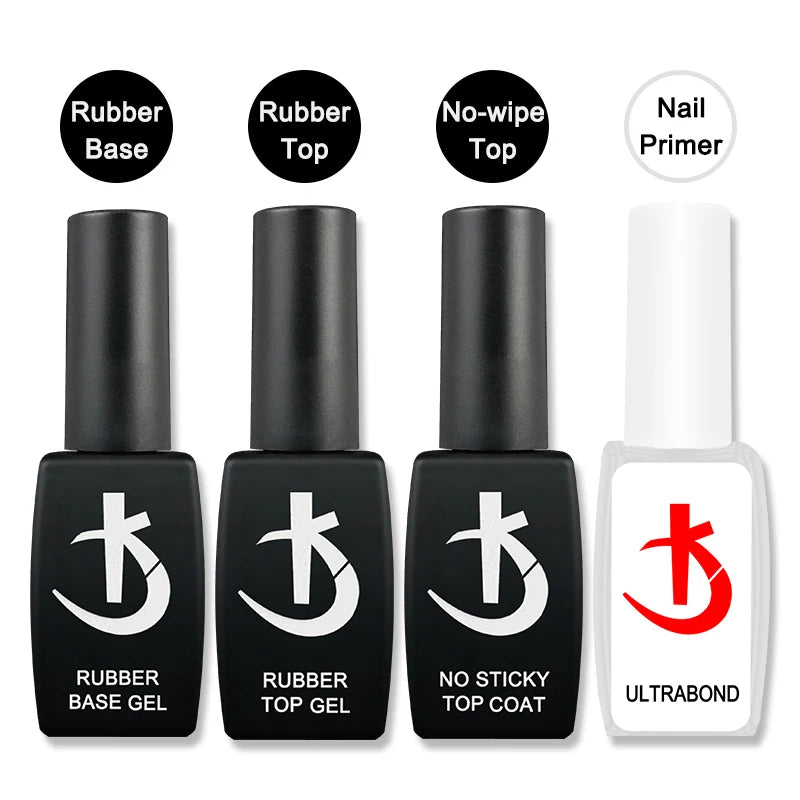 Lote KODI JYJ: Base y Top Coat para esmalte en gel, primer sin ácido, barniz híbrido semipermanente, top coat mate y base de goma (rubber base) espesa.