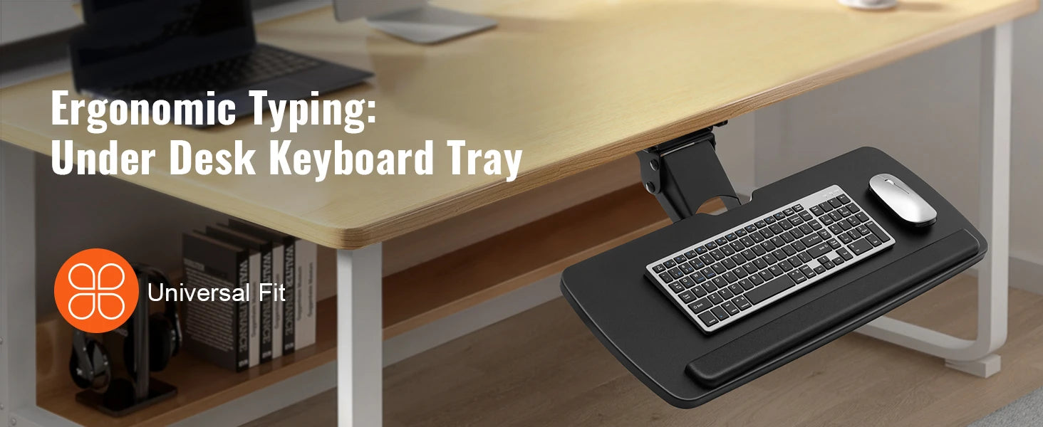Bandeja para teclado SucceBuy para debajo del escritorio: altura y ángulo ajustables, diseño deslizante y soporte para escribir (uso en casa y oficina)