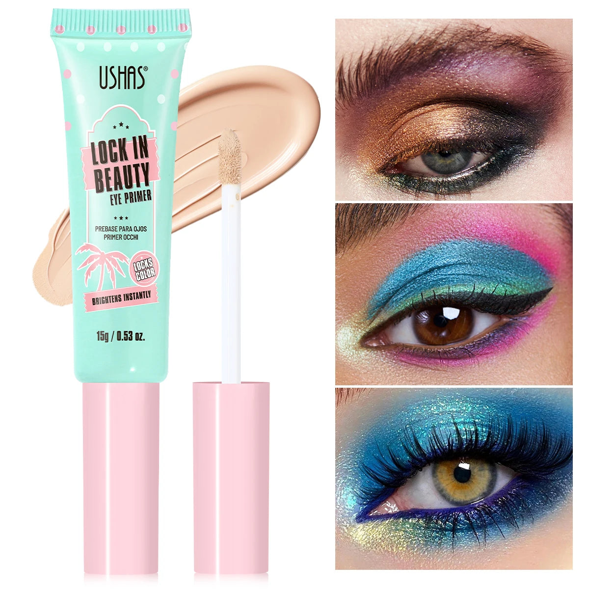 Prebase para ojos USHAS: ofrece un efecto de maquillaje duradero, unifica el tono de la piel del párpado, realza el color de las sombras y permite lograr un maquillaje de ojos perfecto.