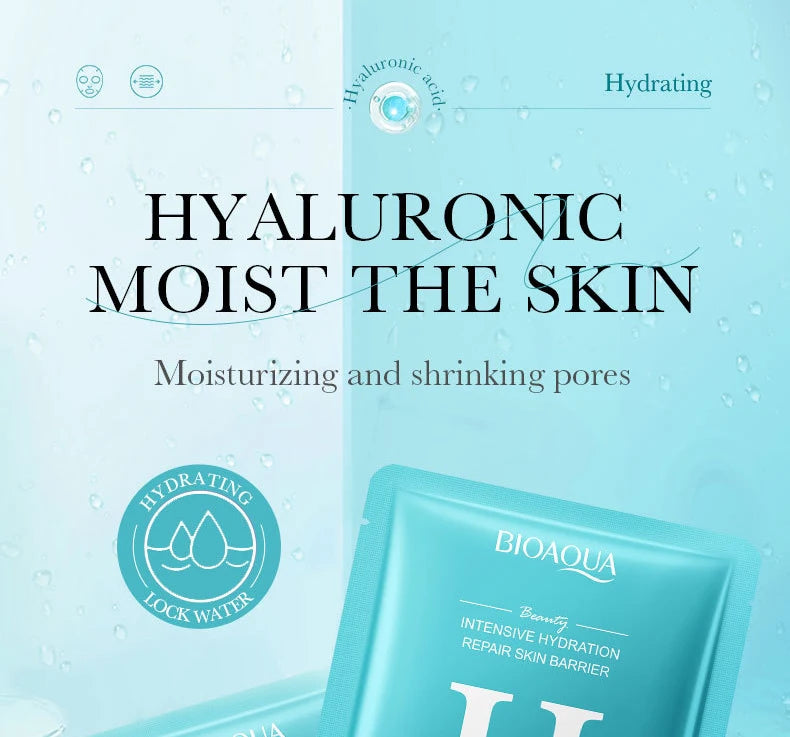 Pack de 5/10 mascarillas faciales BIOAQUA con baba de caracol, ácido hialurónico y retinol; hidratantes y reafirmantes para el cuidado de la piel del rostro.