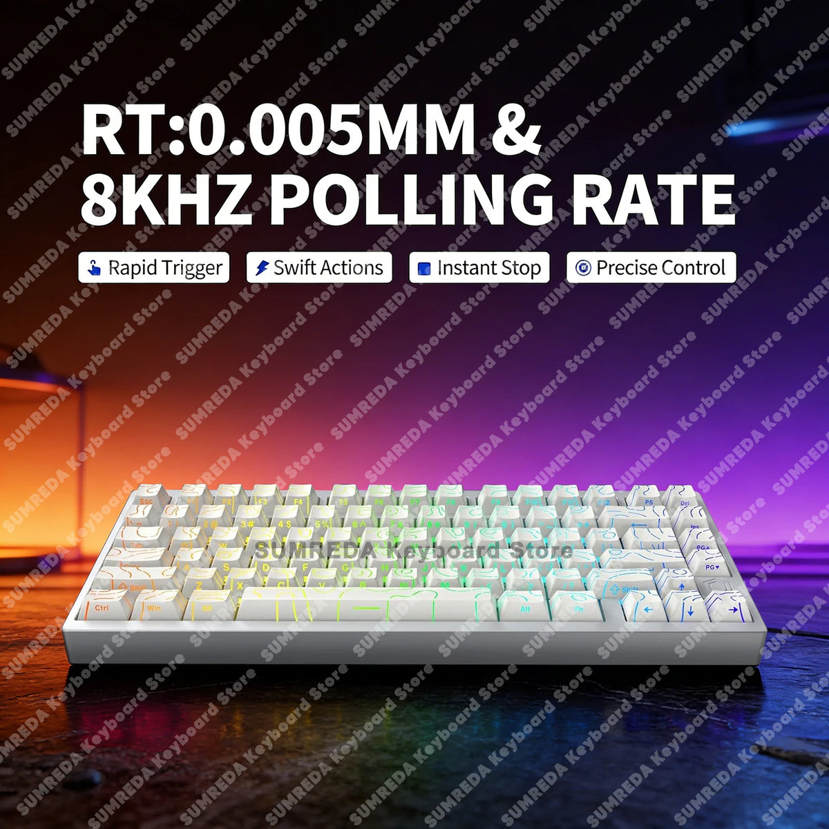 Teclado mecánico para juegos IROK MG75 PRO / MG75 Max con interruptores magnéticos, tiempo de respuesta de 0,125 ms, tasa de sondeo de 8K, precisión de 0,001 mm (RT), estructura de aluminio, iluminación RGB, función Hot-Swap y conexión por cable.