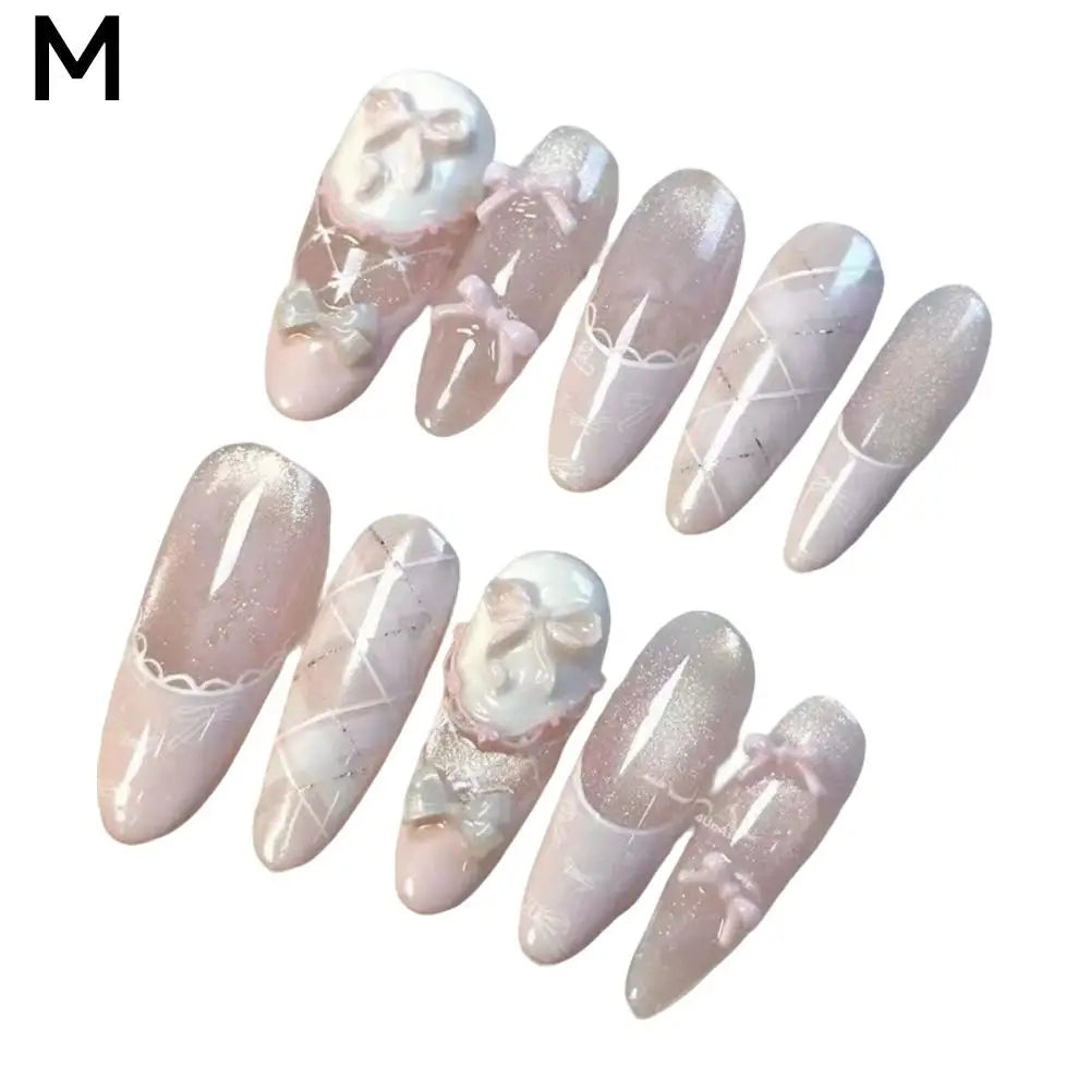 Uñas postizas reutilizables hechas a mano con diseño de mariposa y efecto «ojo de gato» rosa (estilo francés); uñas a presión listas para usar.