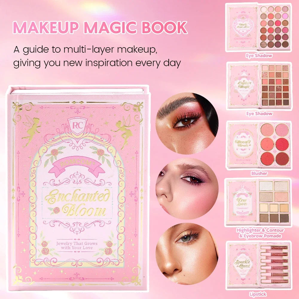 Paleta de maquillaje tipo libro «todo en uno» de 5 niveles: kit completo con 48 sombras de ojos, 6 coloretes, productos para contorno, iluminador y pomada para cejas, además de 6 labiales.