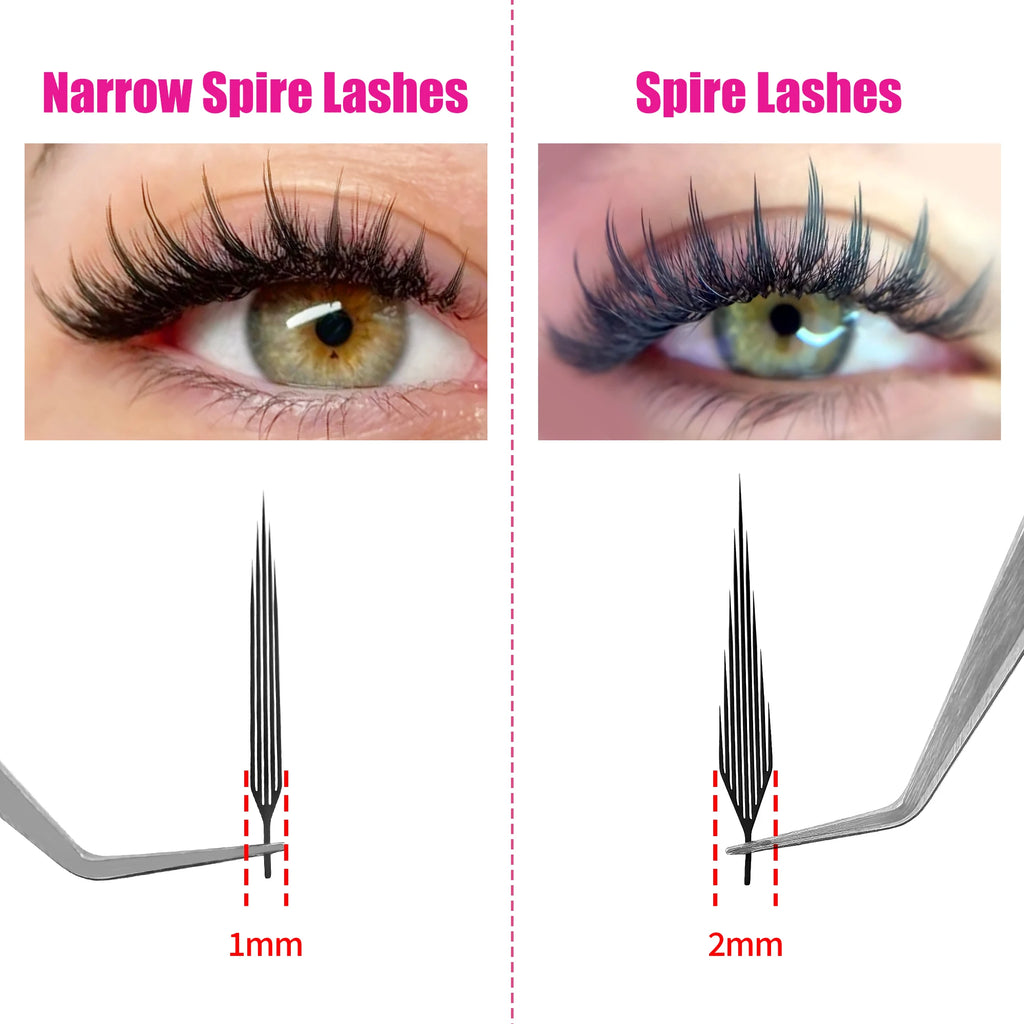 Pestañas LAKANAKU cortadas con láser, modelo "Narrow Spire" (puntas estrechas), fabricadas con fibras tecnológicas; estilo anime con efecto de puntas definidas.