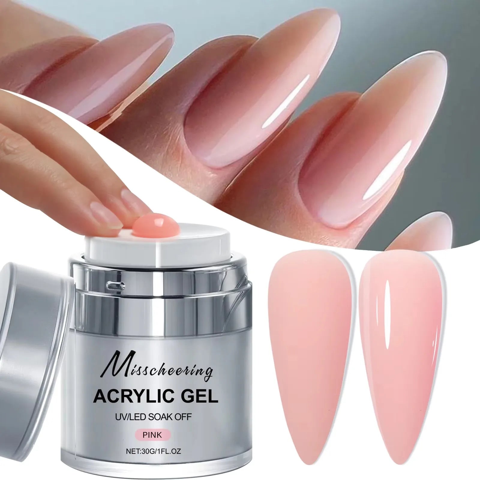 Set de 2 o 3 tarros de gel de poliacrílico (Poly Gel) para uñas: gel constructor de secado UV/LED en tonos nude claro, rosa y transparente; geles sólidos para extensiones de uñas, ideales para uso doméstico o en salón.