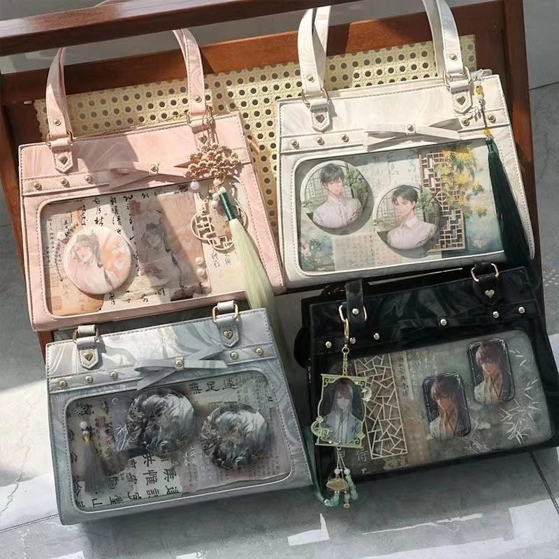 Bolso de hombro vintage estilo Y2K para mujer, tipo Ita Bag con bolsillo transparente, con lazo.