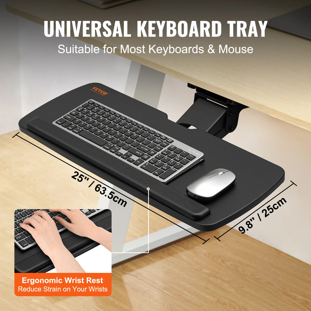 Bandeja para teclado SucceBuy para debajo del escritorio: altura y ángulo ajustables, diseño deslizante y soporte para escribir (uso en casa y oficina)