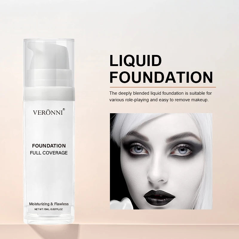 Base de maquillaje profesional blanca mate de alta cobertura; fórmula pura y luminosa ideal para cosplay y maquillaje gótico.