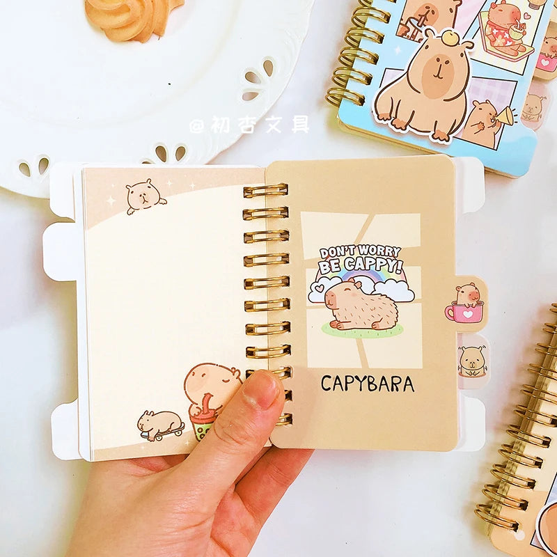 Papelería kawaii, material escolar, accesorios de oficina, bloc de notas, libreta, diario, cuaderno de capibara estilo aesthetic.