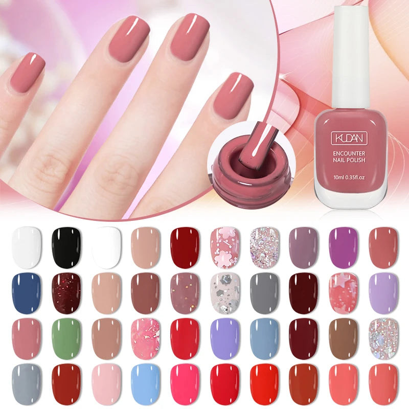Esmalte de uñas de 10 ml a base de agua, de secado rápido y larga duración; fórmula saludable con efecto iluminador; no requiere lámpara de secado.