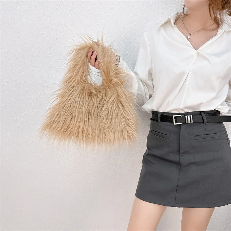 Nuevo bolso de hombro de piel sintética, estilo Y2K y moda coreana, bolso de mano de felpa suave y cálido, estilo tote peludo para invierno