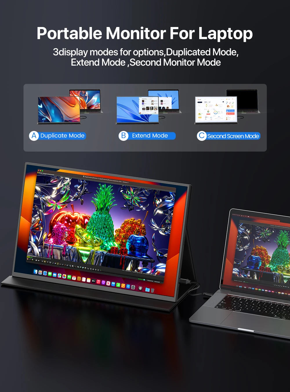Monitor portátil UPERFECT de 18 pulgadas, 2.5K, 100% DCI-P3, 144 Hz, pantalla gaming con panel IPS LCD mate, FreeSync, HDR y compatibilidad VESA.