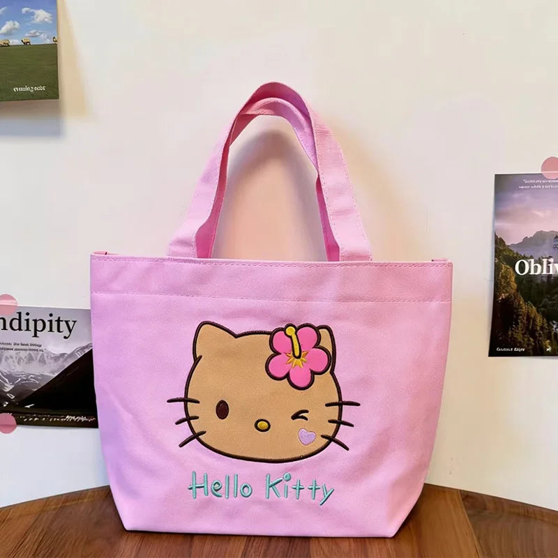 Bolso de lona Kawaii Hello Kitty, estilo hawaiano, diseño de Hello Kitty de piel oscura, bolso de hombro de gran capacidad, bolsa de compras portátil, regalo para amigas.