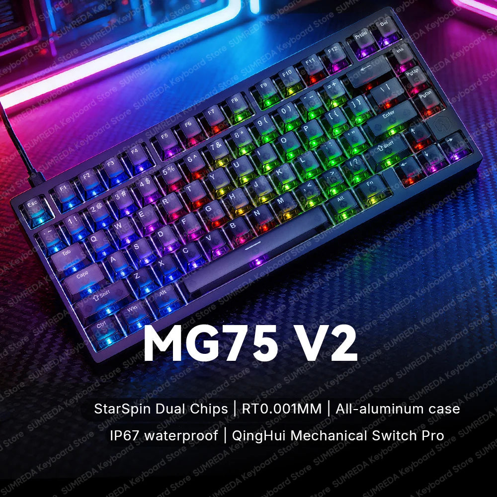 Teclado mecánico para juegos IROK MG75 PRO / MG75 Max con interruptores magnéticos, tiempo de respuesta de 0,125 ms, tasa de sondeo de 8K, precisión de 0,001 mm (RT), estructura de aluminio, iluminación RGB, función Hot-Swap y conexión por cable.