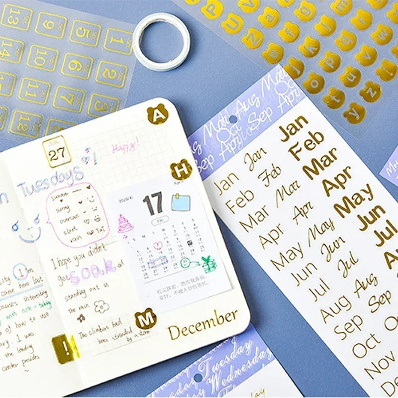 1 paquete de pegatinas decorativas con los días de la semana; adhesivos estilo Kawaii con acabado metalizado para manualidades, diarios y álbumes (ideal para niños).